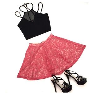 H&M HIGH WAISTED SKATER FLARED LACE MINISKIRT